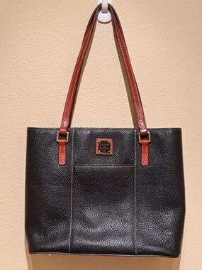 Dooney & Bourke Pebble Grain Small Lexington Shopper Bag in Black with Brown Tri